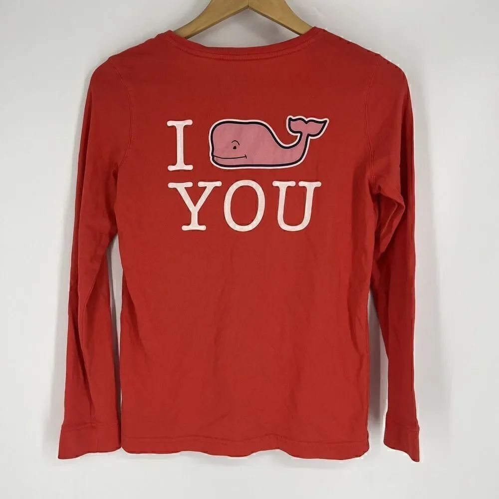 Vineyard Vines Top Size XS Coral Pocket T Shirt I Whale You Long Sleeve Tee